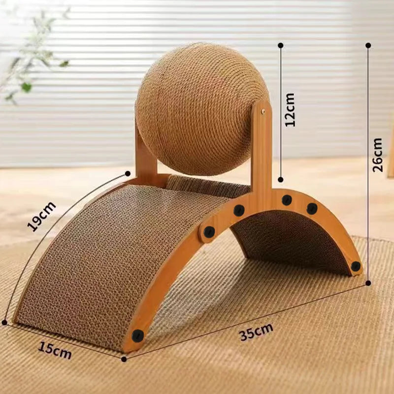 2-in-1 Cat Scratching Toy – Wooden Sisal Ball & Scratch Column, Durable Paw Scraper