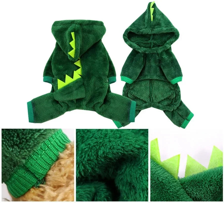 Halloween Pet Hoodie – Dinosaur Cosplay Fleece Sweater for Small Cats