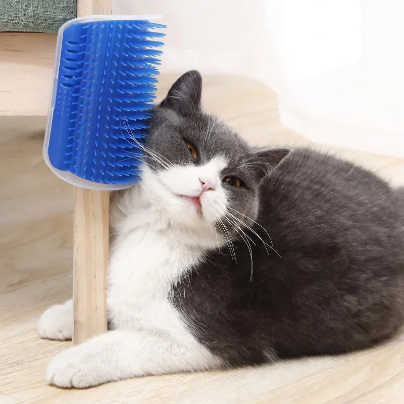 Cat Corner Grooming Brush – Self-Cleaning Hair Removal Comb with Catnip