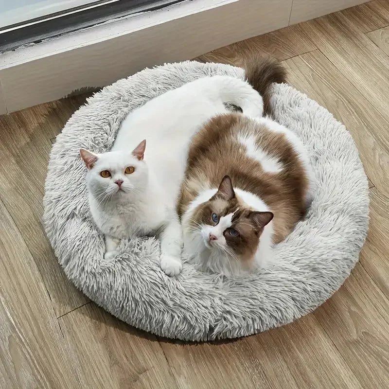 Soft Donut Cat Bed – Fluffy Plush Round Mattress for Cozy Comfort