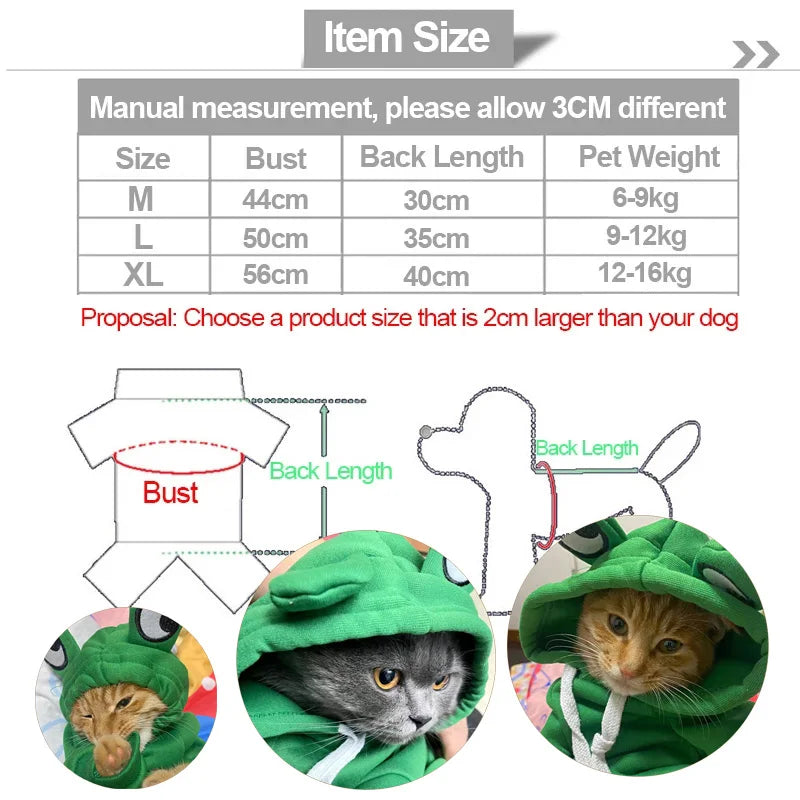 Frog-Shaped Plush Pet Hoodie – Cute Cosplay Coat for Cats
