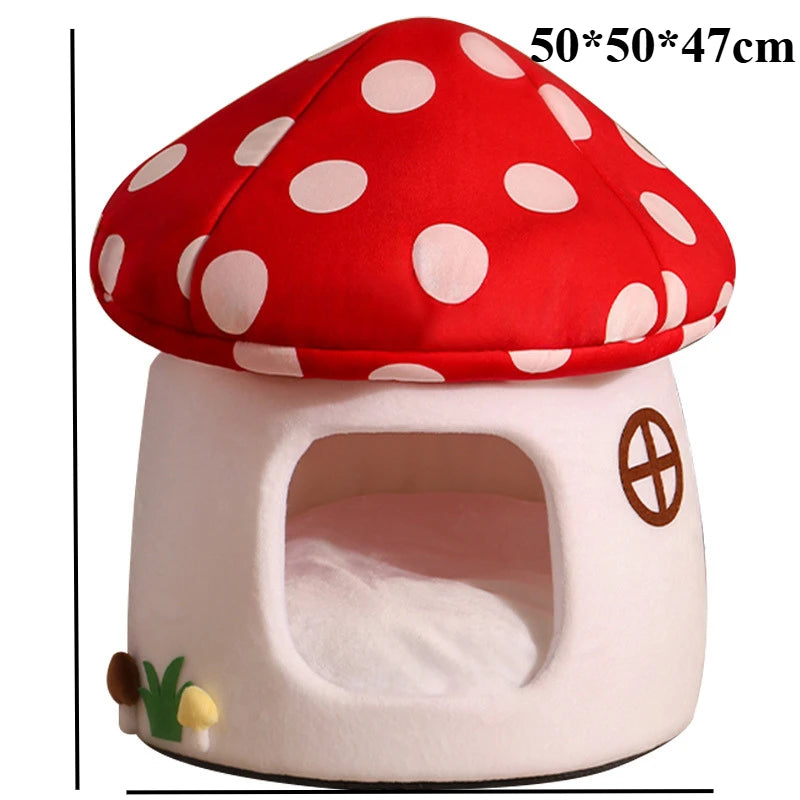 Half-Enclosed Mushroom Cat Bed – Adorable Cozy House for Cats
