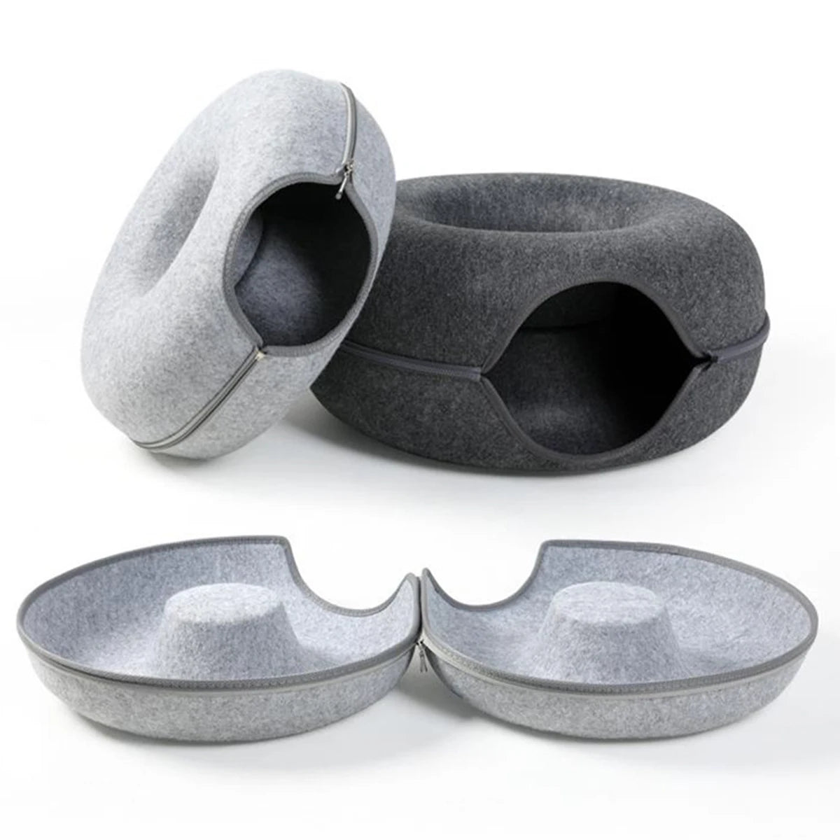 Felt Donut Cat Bed – 2-in-1 Hide & Play Tunnel for Cats