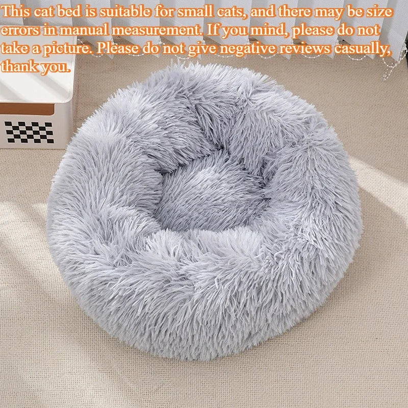 Soft Donut Cat Bed – Fluffy Plush Round Mattress for Cozy Comfort