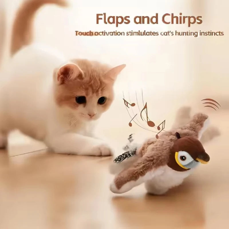 Interactive Plush Bird Cat Toy – Rechargeable Chirping & Flapping Touch Toy