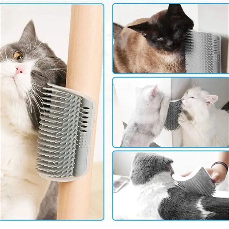 Cat Corner Grooming Brush – Self-Cleaning Hair Removal Comb with Catnip