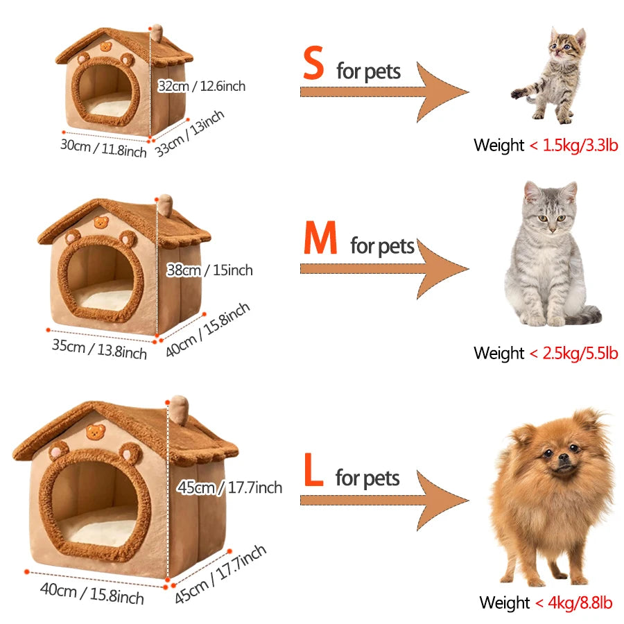 Foldable Pet House – Washable Removable Cave Bed for Small & Medium Cats