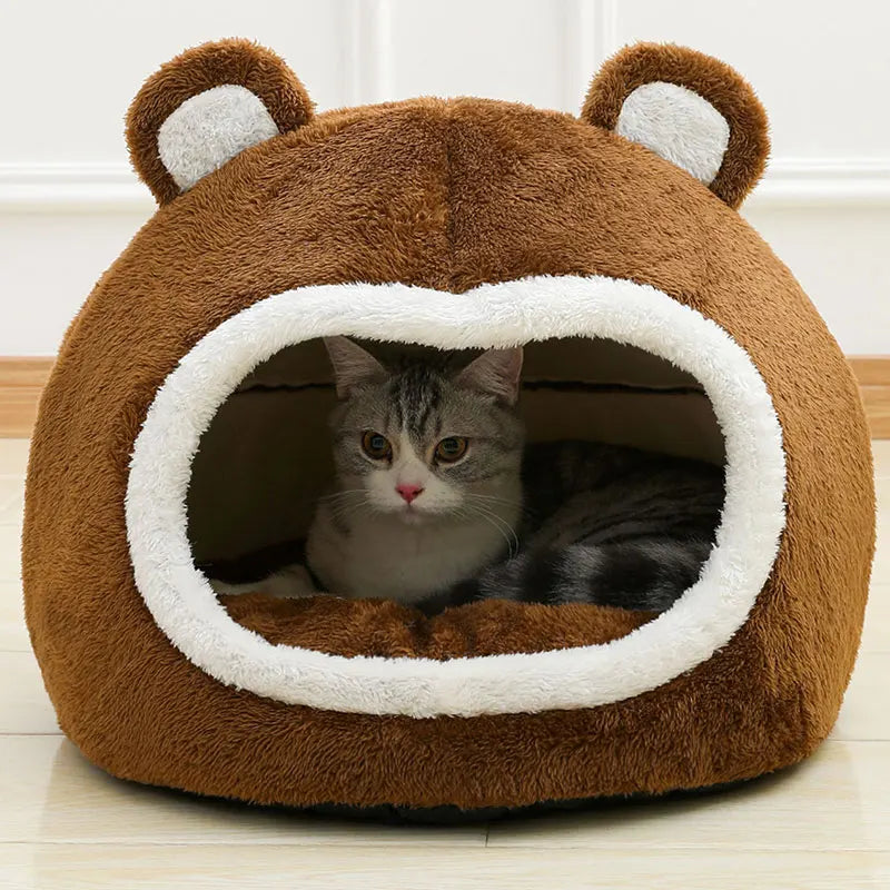 Funny Plush Cat Bed – Warm Soft Tent Cave for Kittens