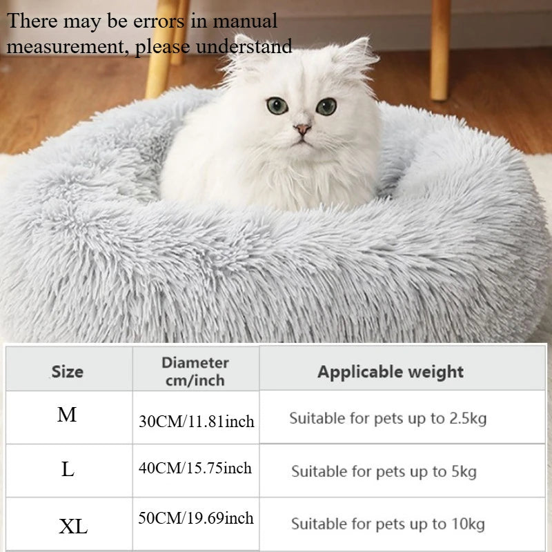 Soft Donut Cat Bed – Fluffy Plush Round Mattress for Cozy Comfort