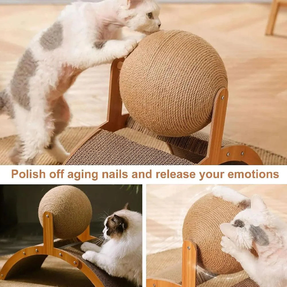 2-in-1 Cat Scratching Toy – Wooden Sisal Ball & Scratch Column, Durable Paw Scraper