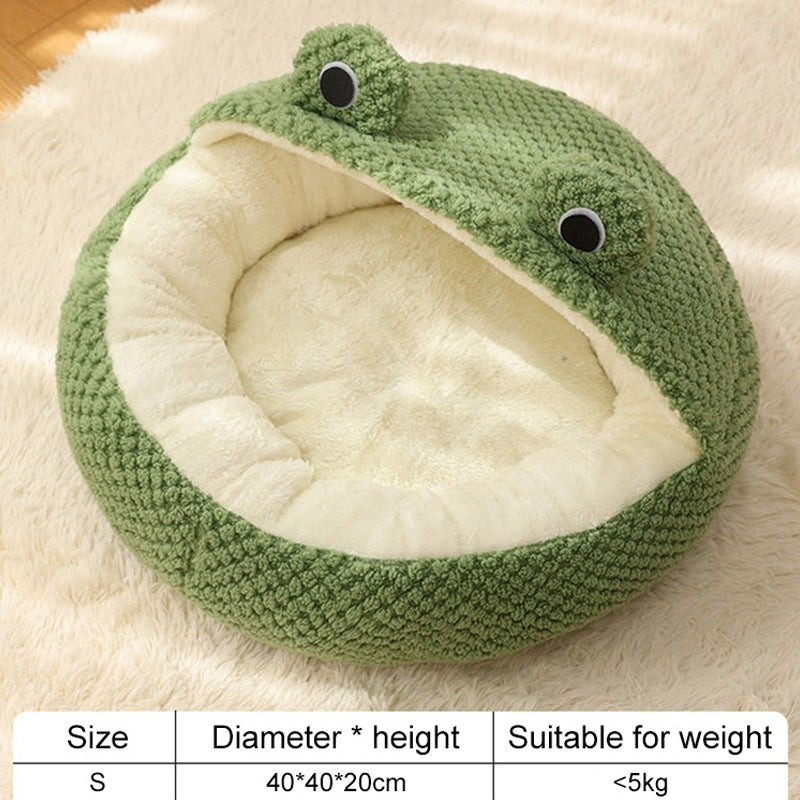 Winter Pet Nest – Plush Semi-Enclosed Frog-Shaped House for Cats