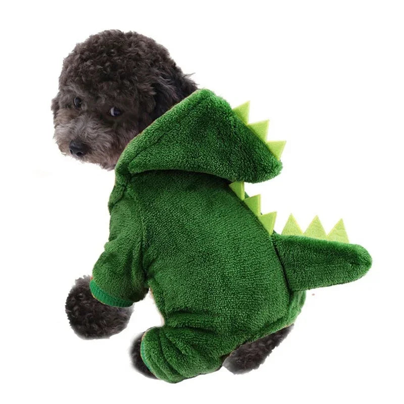 Halloween Pet Hoodie – Dinosaur Cosplay Fleece Sweater for Small Cats