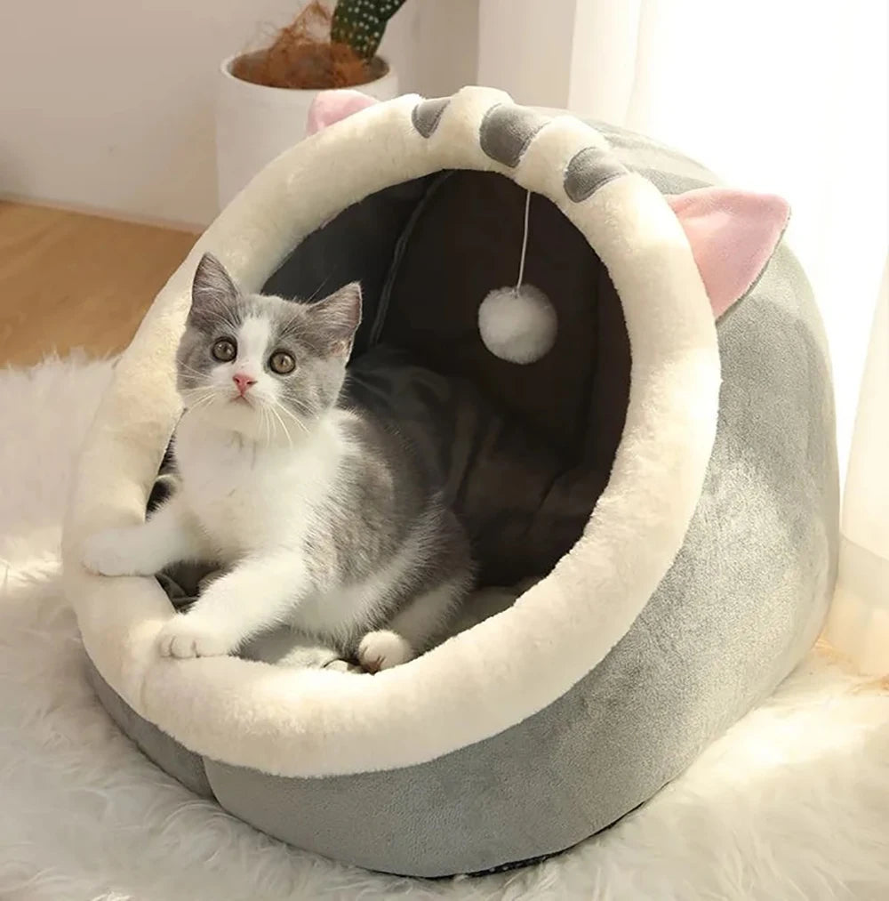 Deep Sleep Cartoon Pet Bed – Foldable, Removable & Washable Cave Bed for Cats