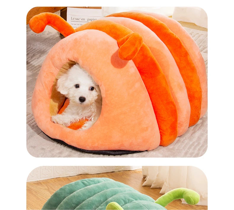Cute Caterpillar Pet Bed – Warm Plush Foldable Cat  House, Soft and Washable