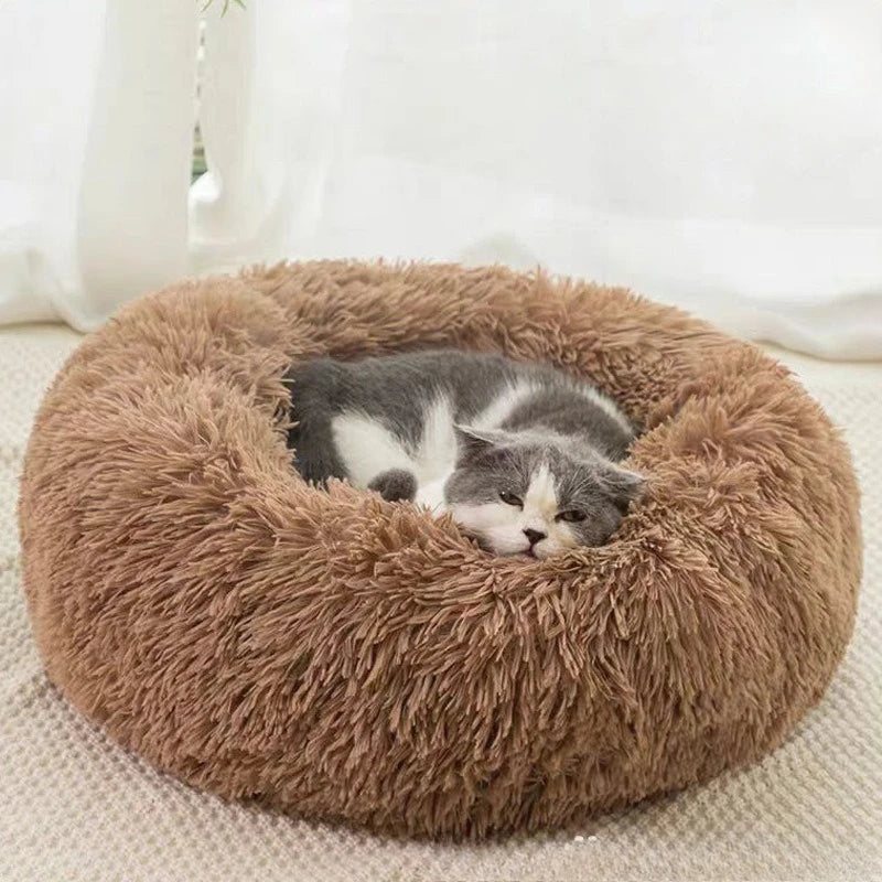 Soft Donut Cat Bed – Fluffy Plush Round Mattress for Cozy Comfort