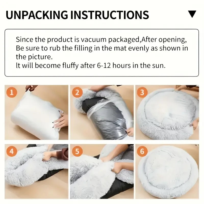 Soft Donut Cat Bed – Fluffy Plush Round Mattress for Cozy Comfort