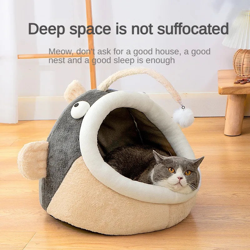 Lantern Fish Cat Bed – Warm Plush Lounger & Tent for Kittens, Washable