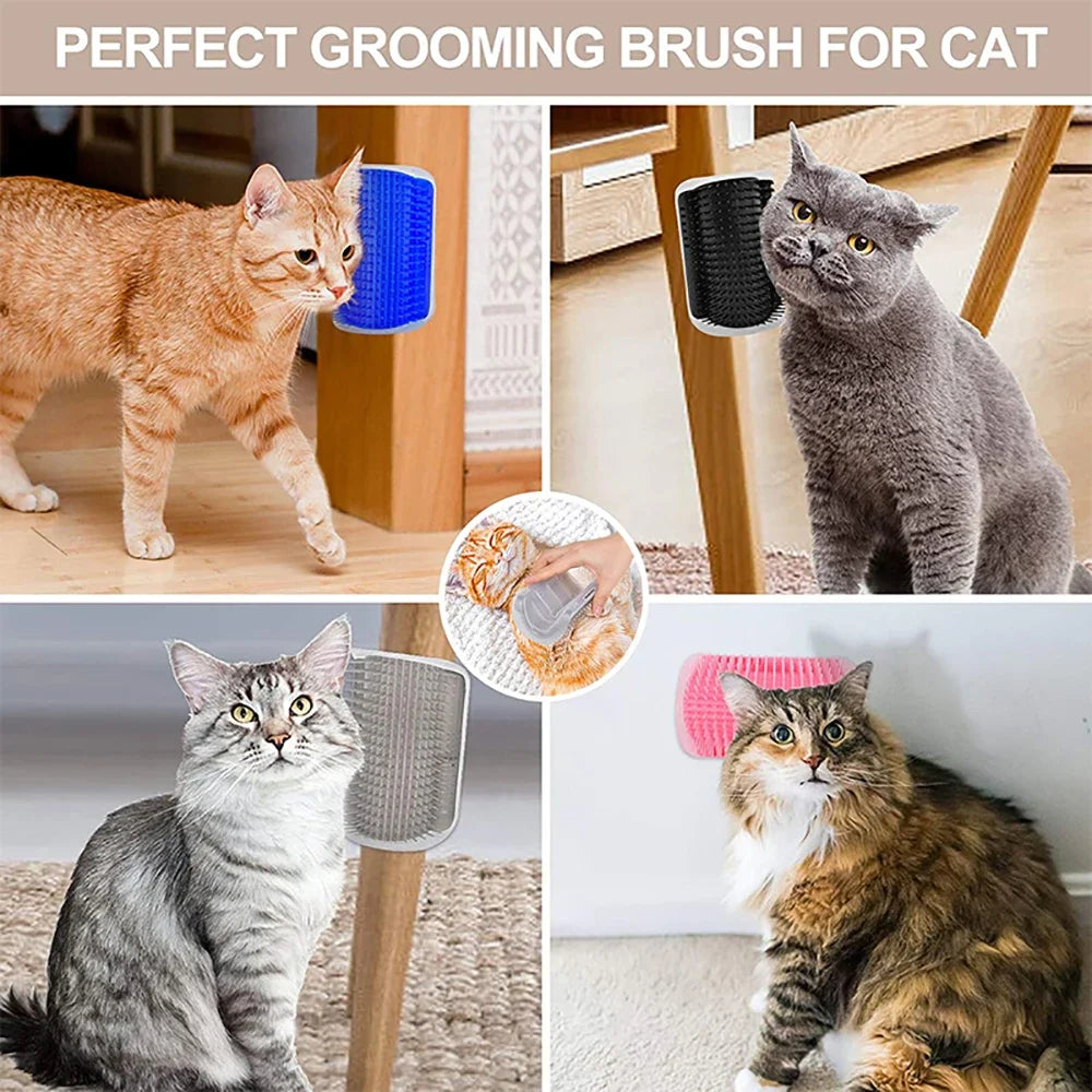 Cat Corner Grooming Brush – Self-Cleaning Hair Removal Comb with Catnip
