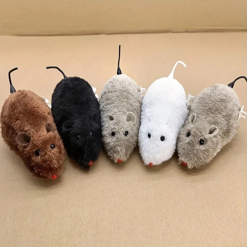 1/5PCS Plush Wind-Up Mouse Toy – Interactive Moving Animal Toy for Cats