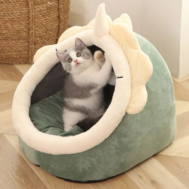 Deep Sleep Cartoon Pet Bed – Foldable, Removable & Washable Cave Bed for Cats