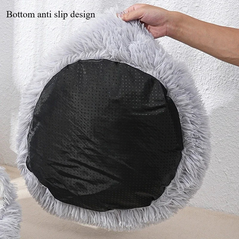 Soft Donut Cat Bed – Fluffy Plush Round Mattress for Cozy Comfort