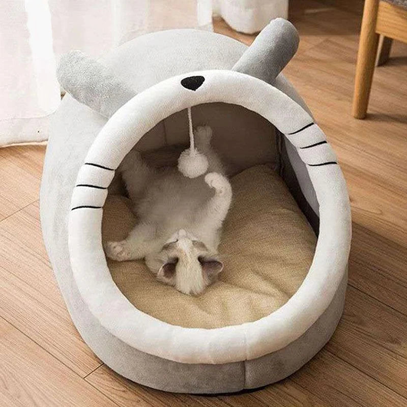 Deep Sleep Cartoon Pet Bed – Foldable, Removable & Washable Cave Bed for Cats