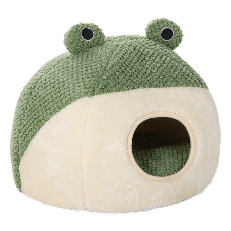 Winter Pet Nest – Plush Semi-Enclosed Frog-Shaped House for Cats