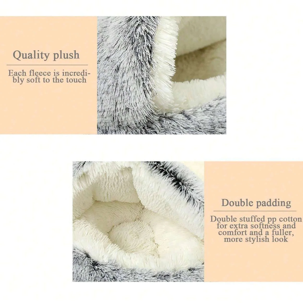 Plush Hooded Pet Bed – Round Fluffy 2-in-1 Nest for Cats