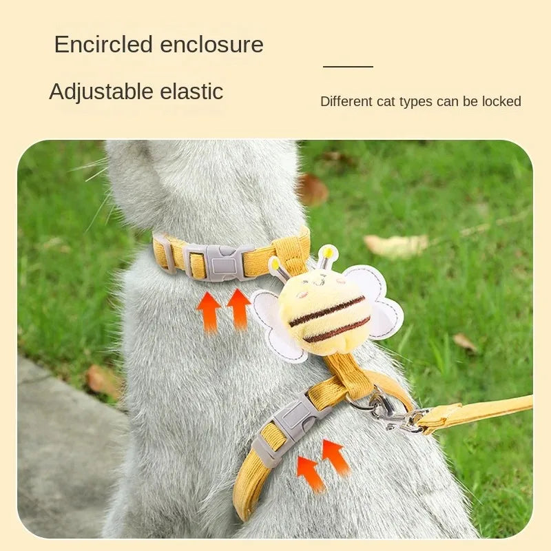 Cartoon Bee Cat Harness Set – Adjustable Double-Layer Leash for Small & Medium Pets