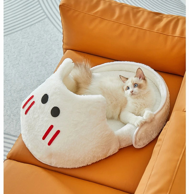 2025 Semi-Enclosed Pet Kennel – Winter Warm, All-Season Non-Slip Gray Bed for Cats