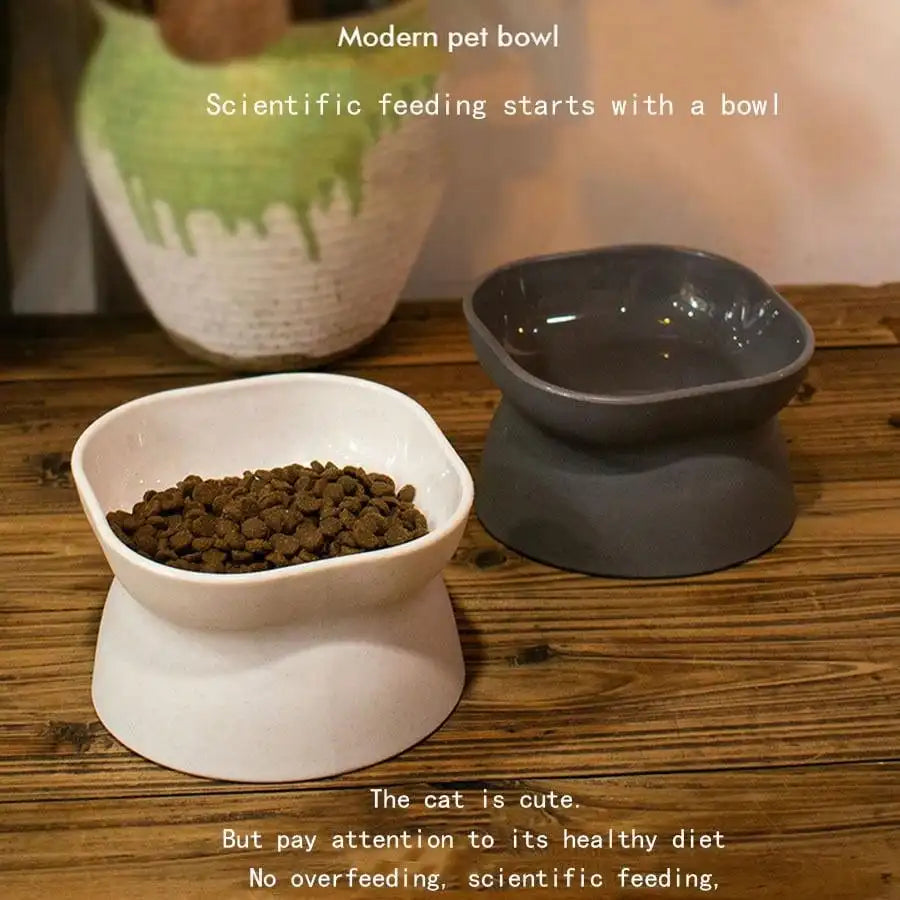 Classic Anti-Rollover Cat Bowl – Elevated Design with Wide Opening and Neck Protection