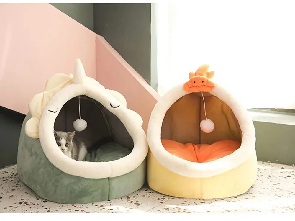 Deep Sleep Cartoon Pet Bed – Foldable, Removable & Washable Cave Bed for Cats
