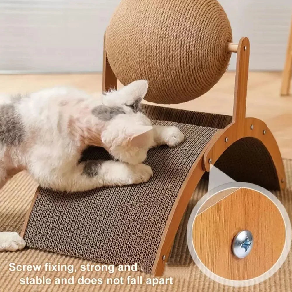 2-in-1 Cat Scratching Toy – Wooden Sisal Ball & Scratch Column, Durable Paw Scraper