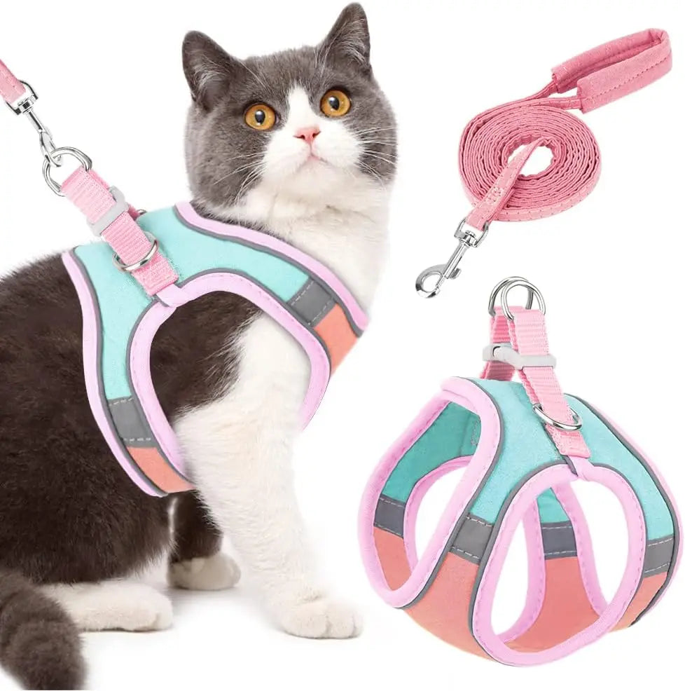 Reflective Pet Harness Set – Small Vest-Style Adjustable Harness with Leash for Cats at Night