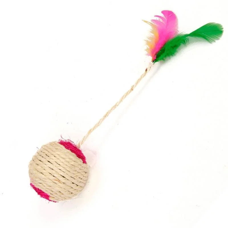 1PC Sisal Cat Scratching Ball – Interactive Feather Toy for Kittens