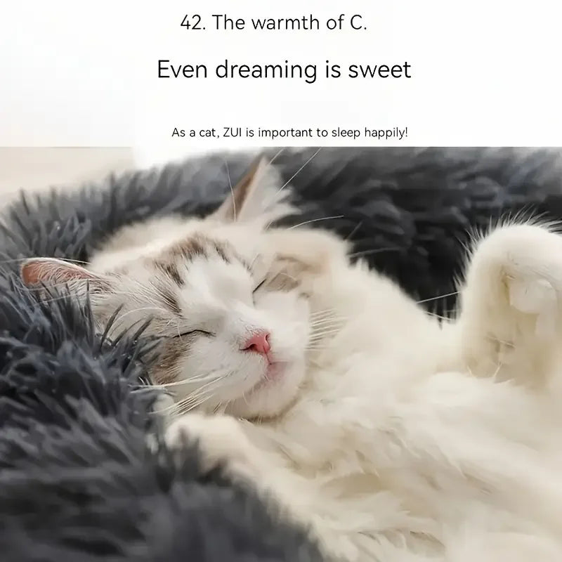 Soft Donut Cat Bed – Fluffy Plush Round Mattress for Cozy Comfort