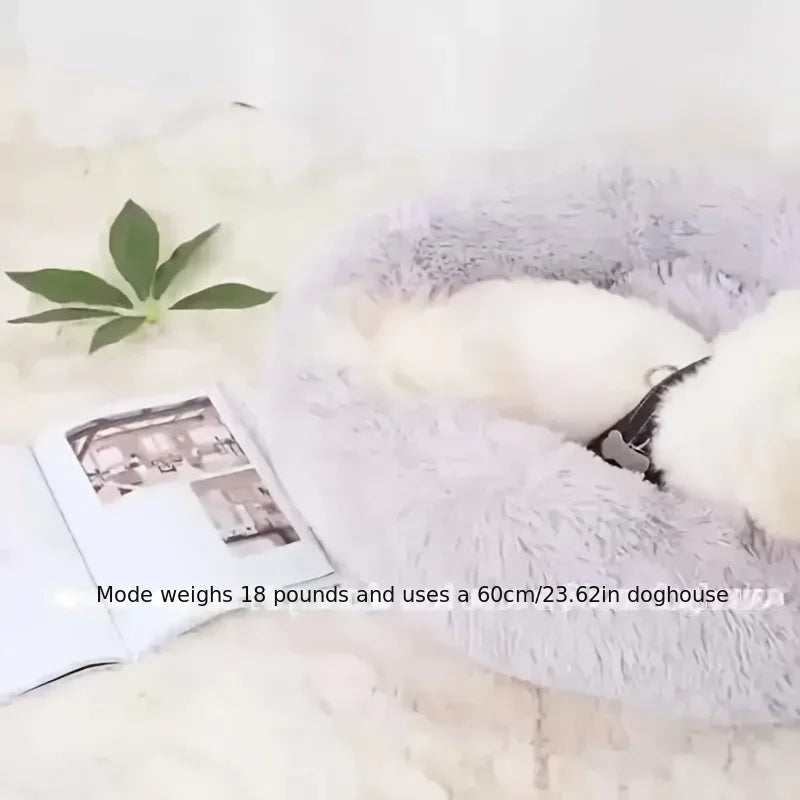 Soft Donut Cat Bed – Fluffy Plush Round Mattress for Cozy Comfort