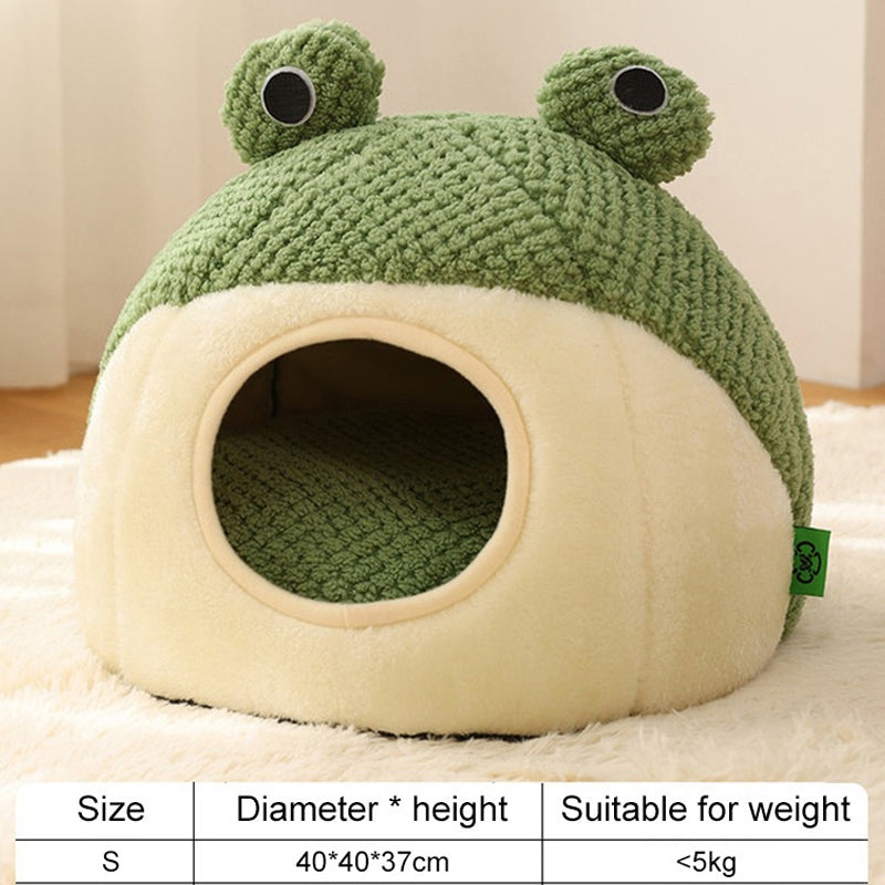 Winter Pet Nest – Plush Semi-Enclosed Frog-Shaped House for Cats