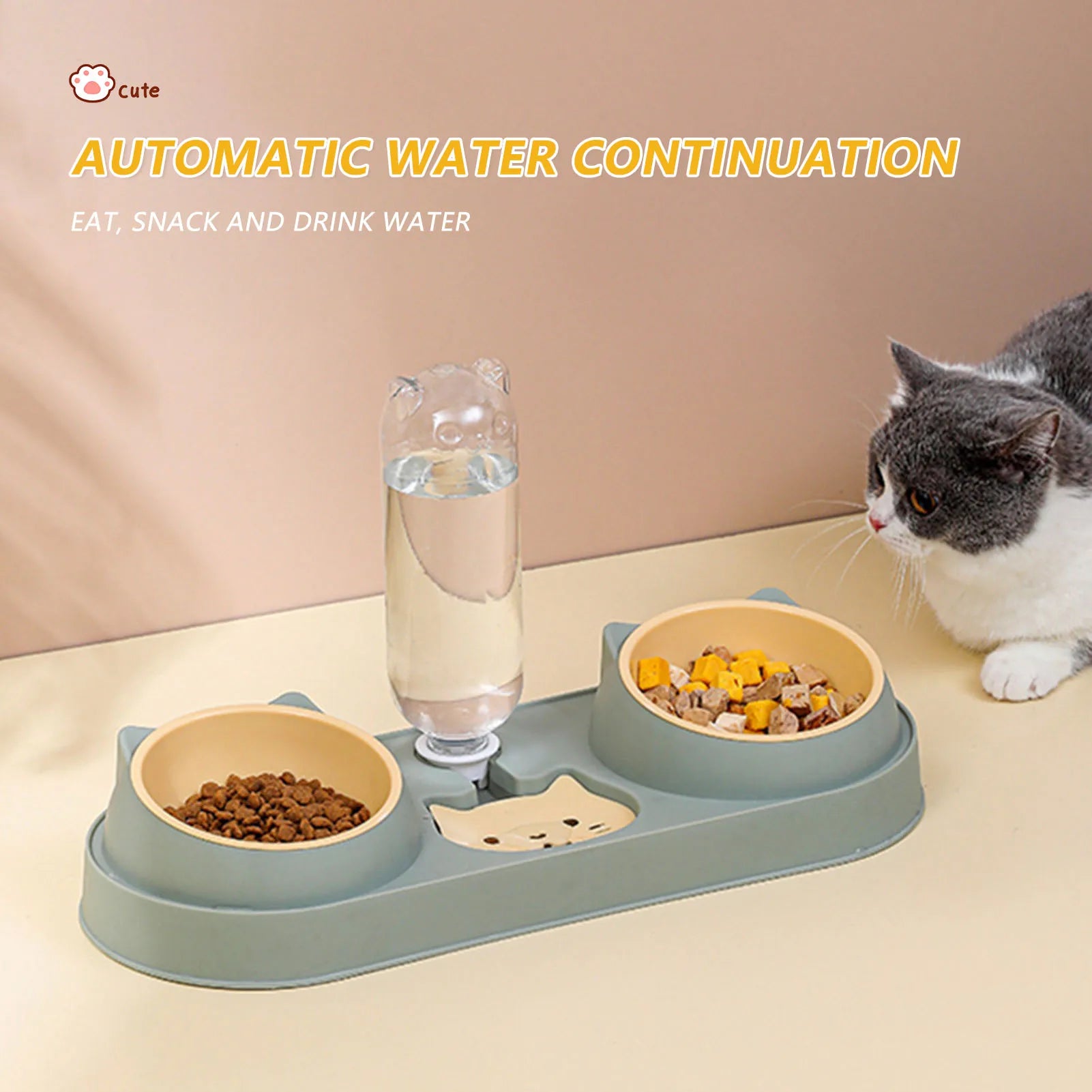 Automatic Pet Feeder & Water Fountain – Double Raised Bowls for Cats & Dogs
