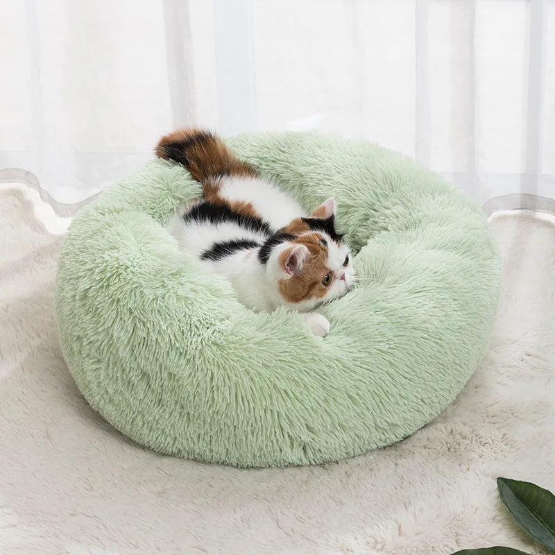 Soft Donut Cat Bed – Fluffy Plush Round Mattress for Cozy Comfort