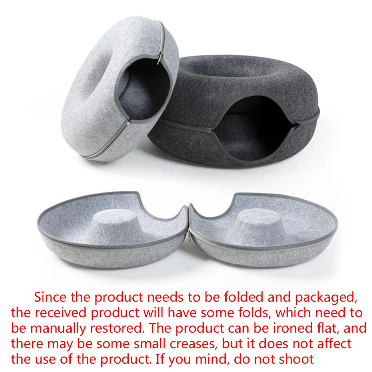 Felt Donut Cat Bed – 2-in-1 Hide & Play Tunnel for Cats