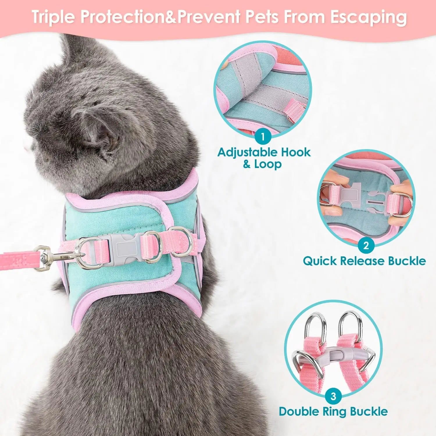 Reflective Pet Harness Set – Small Vest-Style Adjustable Harness with Leash for Cats at Night