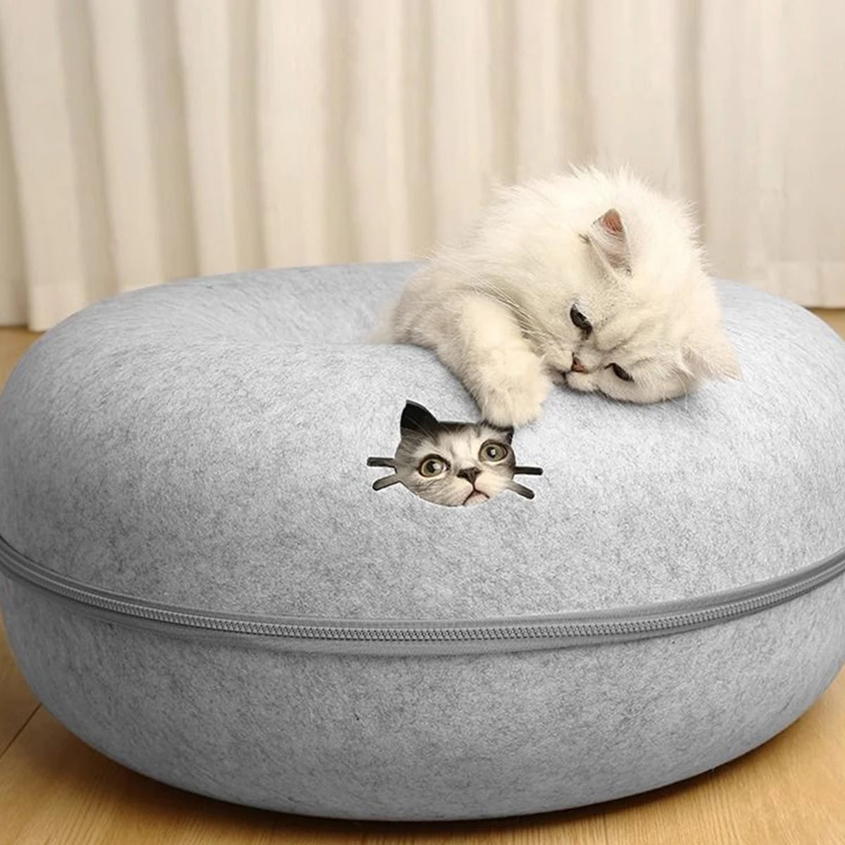 Felt Donut Cat Bed – 2-in-1 Hide & Play Tunnel for Cats