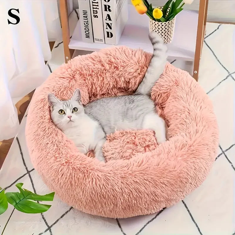 Soft Donut Cat Bed – Fluffy Plush Round Mattress for Cozy Comfort