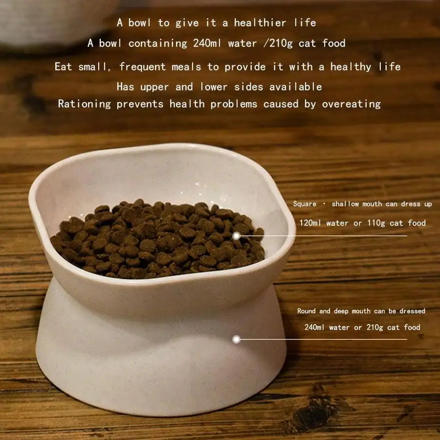 Classic Anti-Rollover Cat Bowl – Elevated Design with Wide Opening and Neck Protection