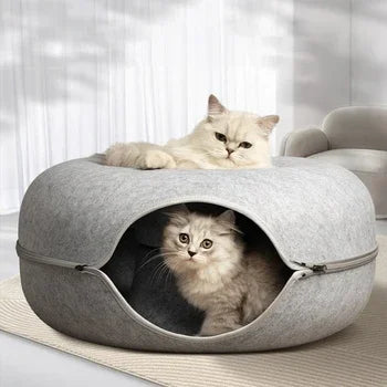 Felt Donut Cat Bed – 2-in-1 Hide & Play Tunnel for Cats