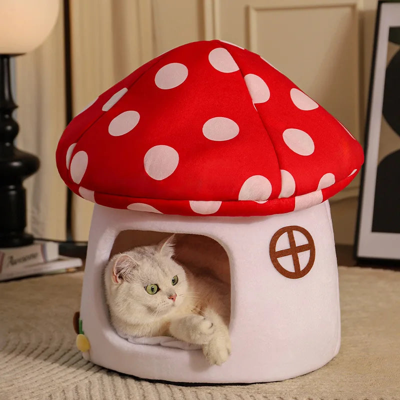 Half-Enclosed Mushroom Cat Bed – Adorable Cozy House for Cats